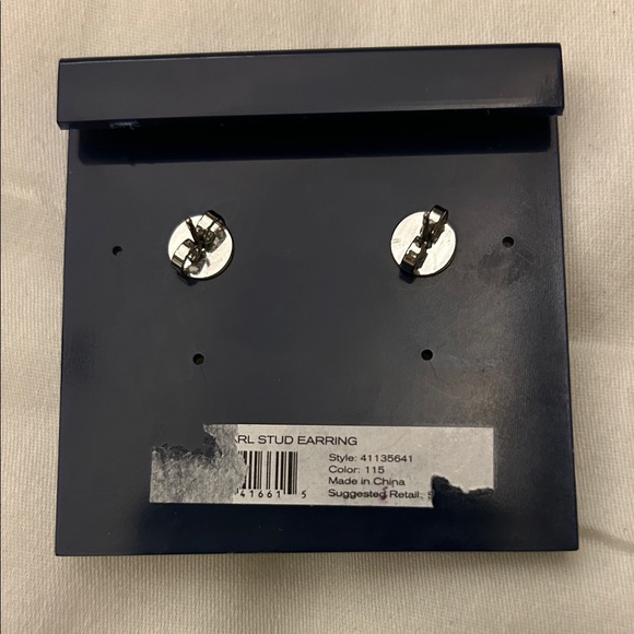 Tory Burch Silver Logo and Gray Pearl Earrings - Picture 2 of 2